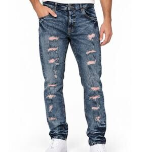 AHP Another Hype Piece NWT Jeans Mens 38x32 Acid Wash Distressed Pink Patch